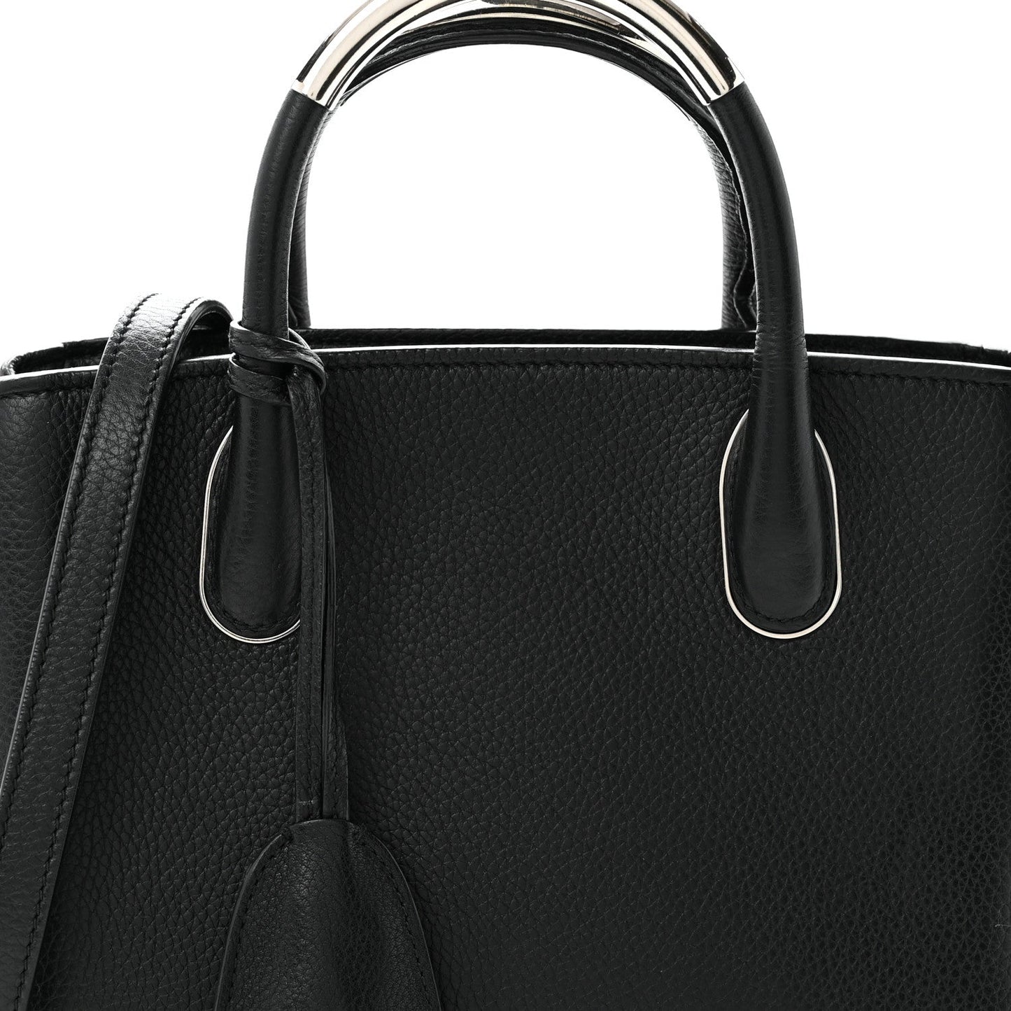 Grained Calfskin Small Open Bar Tote Black