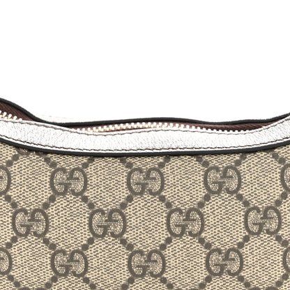 GG Supreme Monogram Textured Calfskin Web Mini Ophidia Half Moon Hobo Beige Ebony New Acero Beige Ebony New Acero