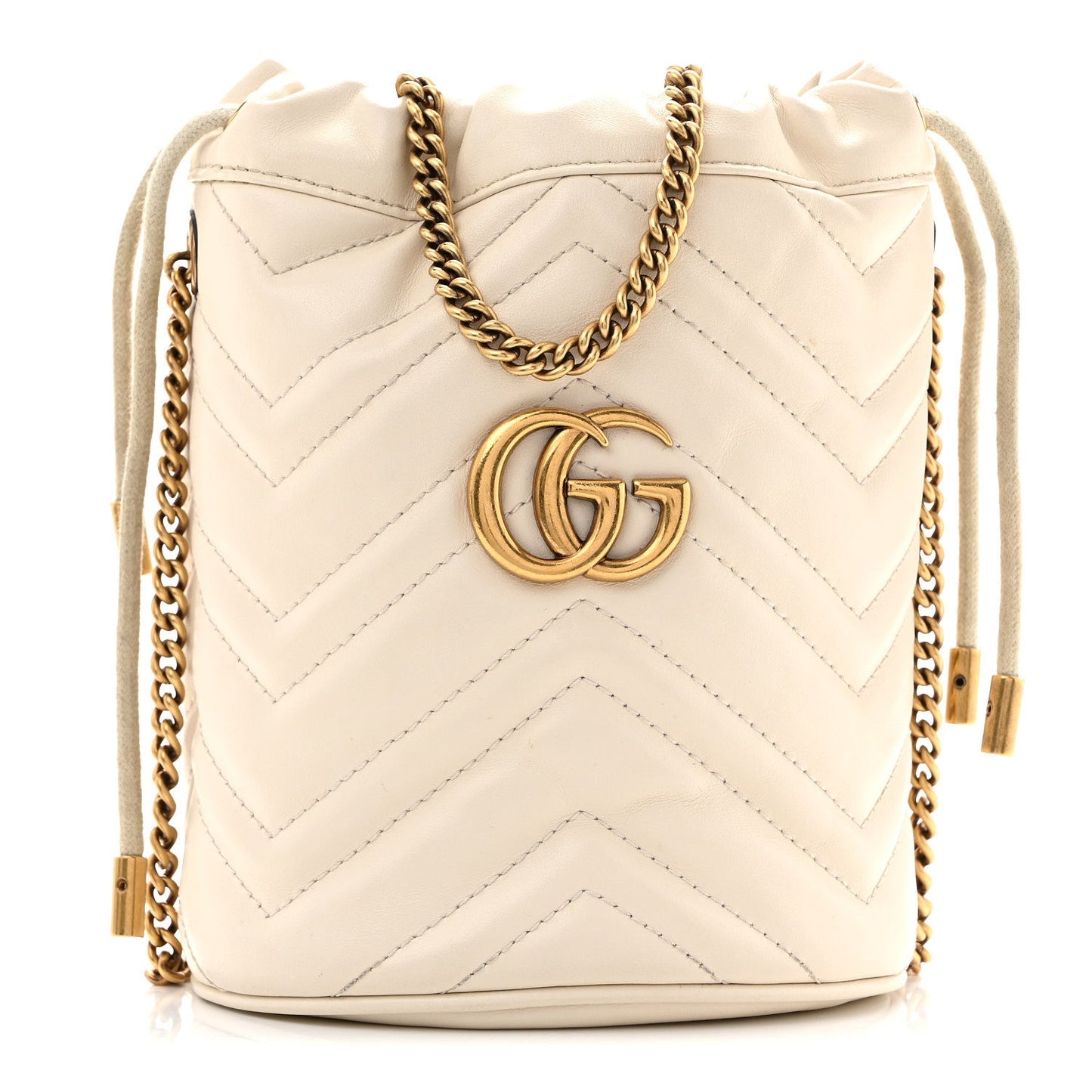 Calfskin Matelasse Mini GG Marmont 2.0 Bucket Bag White