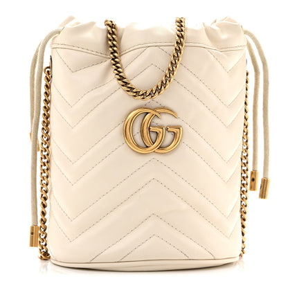 Calfskin Matelasse Mini GG Marmont 2.0 Bucket Bag White