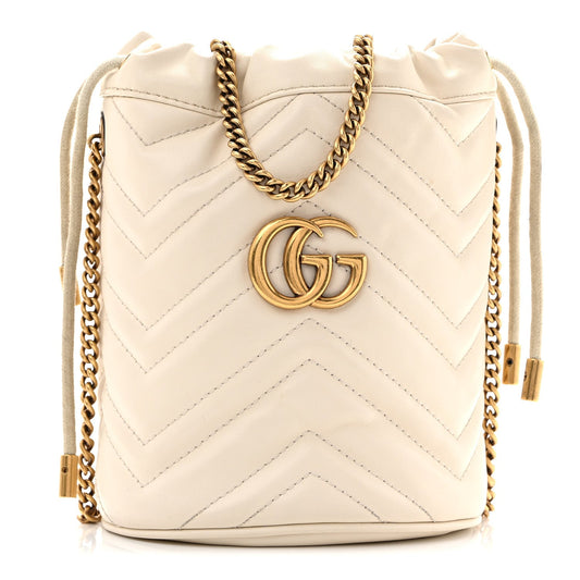Calfskin Matelasse Mini GG Marmont 2.0 Bucket Bag White