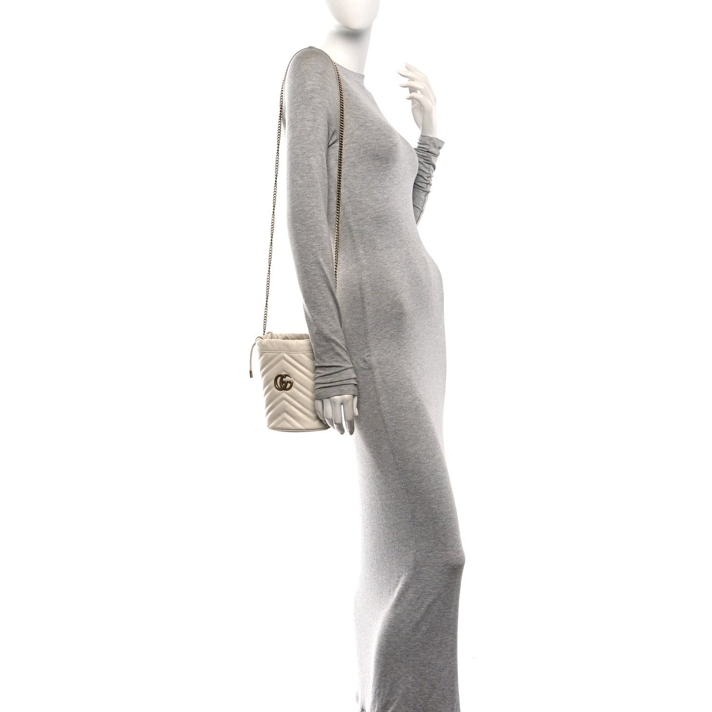 Calfskin Matelasse Mini GG Marmont 2.0 Bucket Bag White
