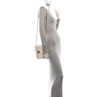 Calfskin Matelasse Mini GG Marmont 2.0 Bucket Bag White