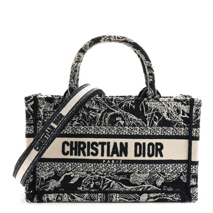 Canvas Embroidered Toile De Jouy Reverse Mini Book Tote With Strap Blue Multicolor