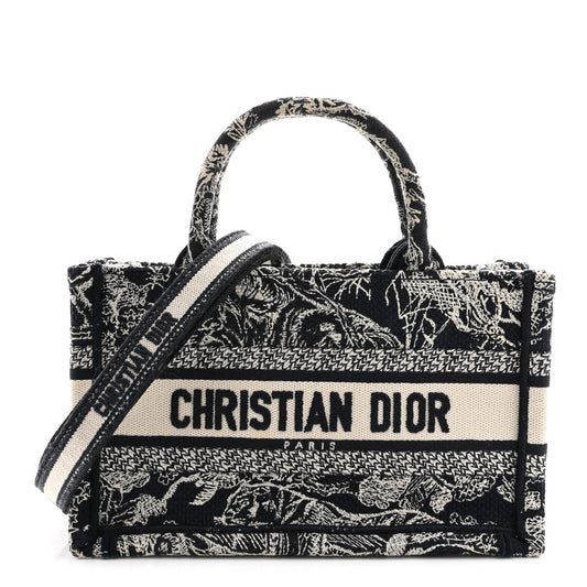 Canvas Embroidered Toile De Jouy Reverse Mini Book Tote With Strap Blue Multicolor