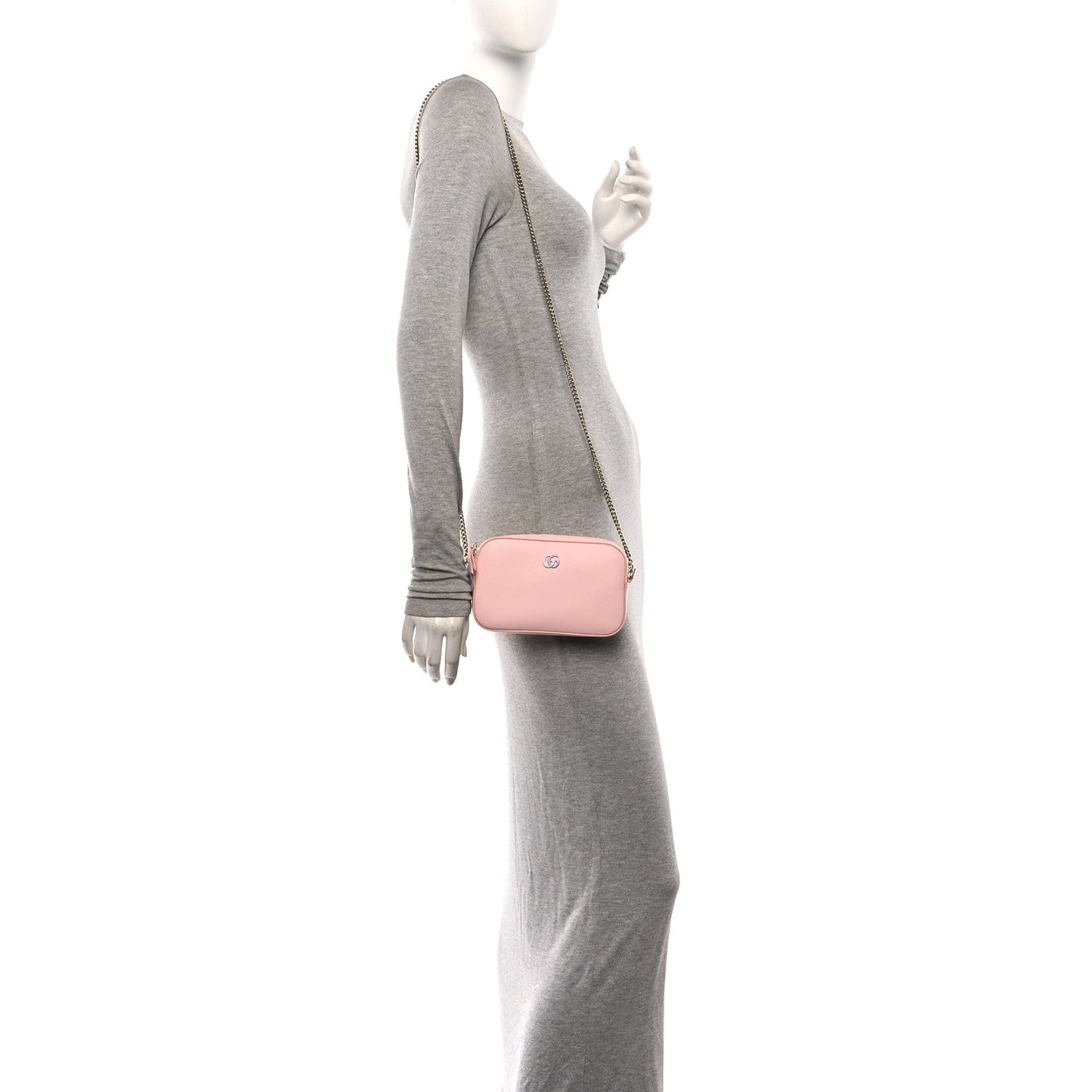 Dollar Calfskin Enamel Super Mini GG Marmont Chain Shoulder Bag Light Pink Blue