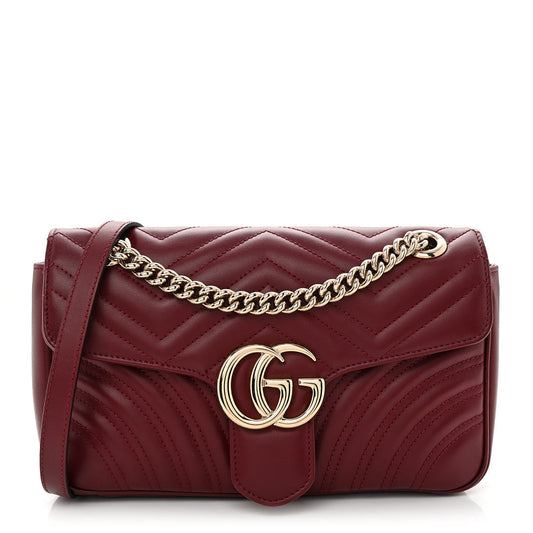 Calfskin Matelasse Small GG Marmont Shoulder Bag Rosso Ancora Red