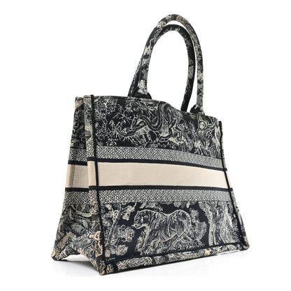 Canvas Embroidered Medium Toile De Jouy Reverse Book Tote Blue