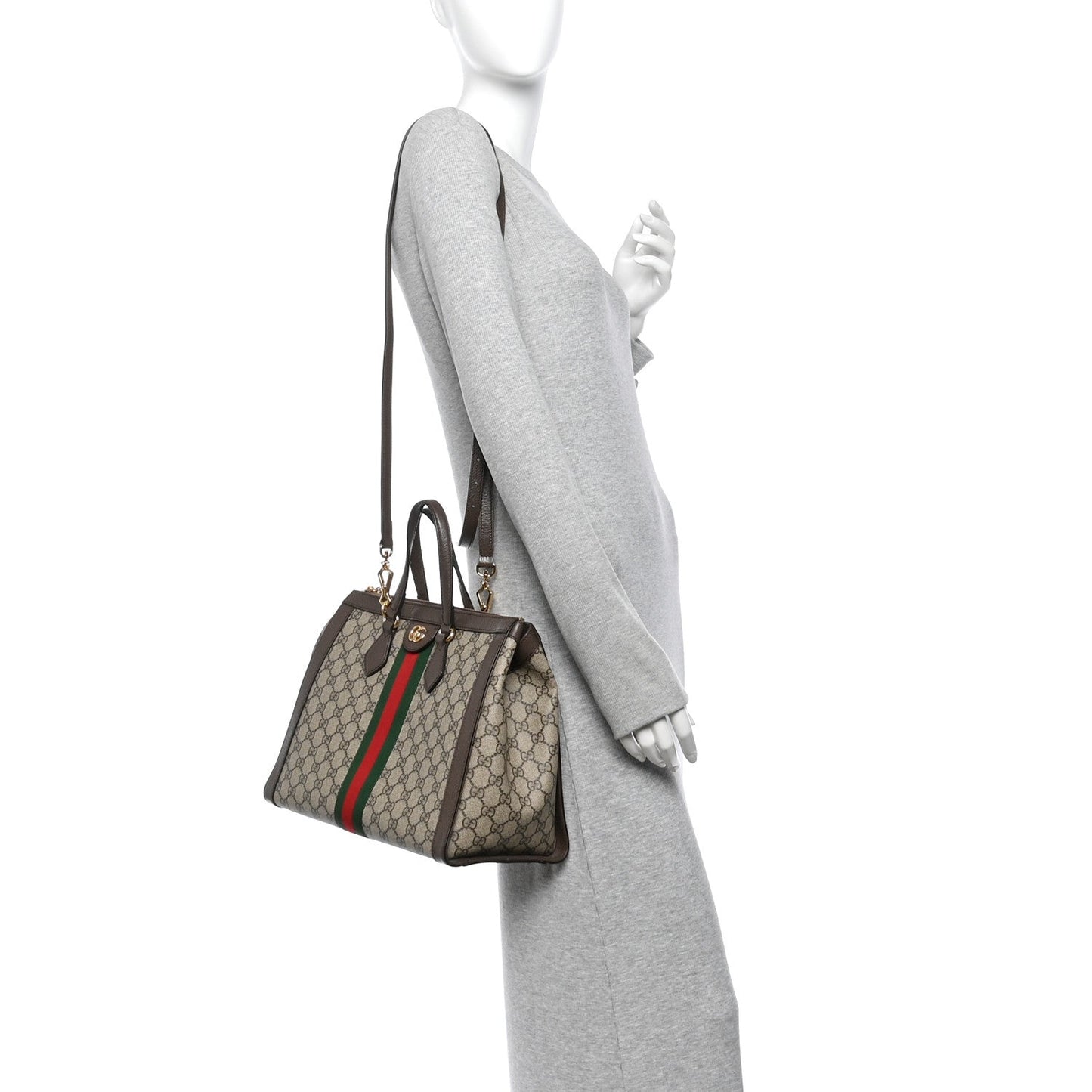 GG Supreme Monogram Web Medium Ophidia Tote Bag Brown