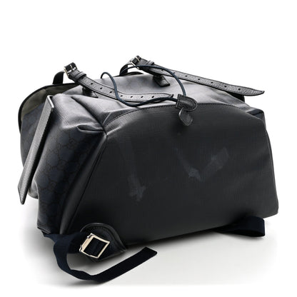 GG Supreme Monogram Textured Dollar Calfskin Medium Ophidia Double Buckle Backpack Blue Dark Blue Black