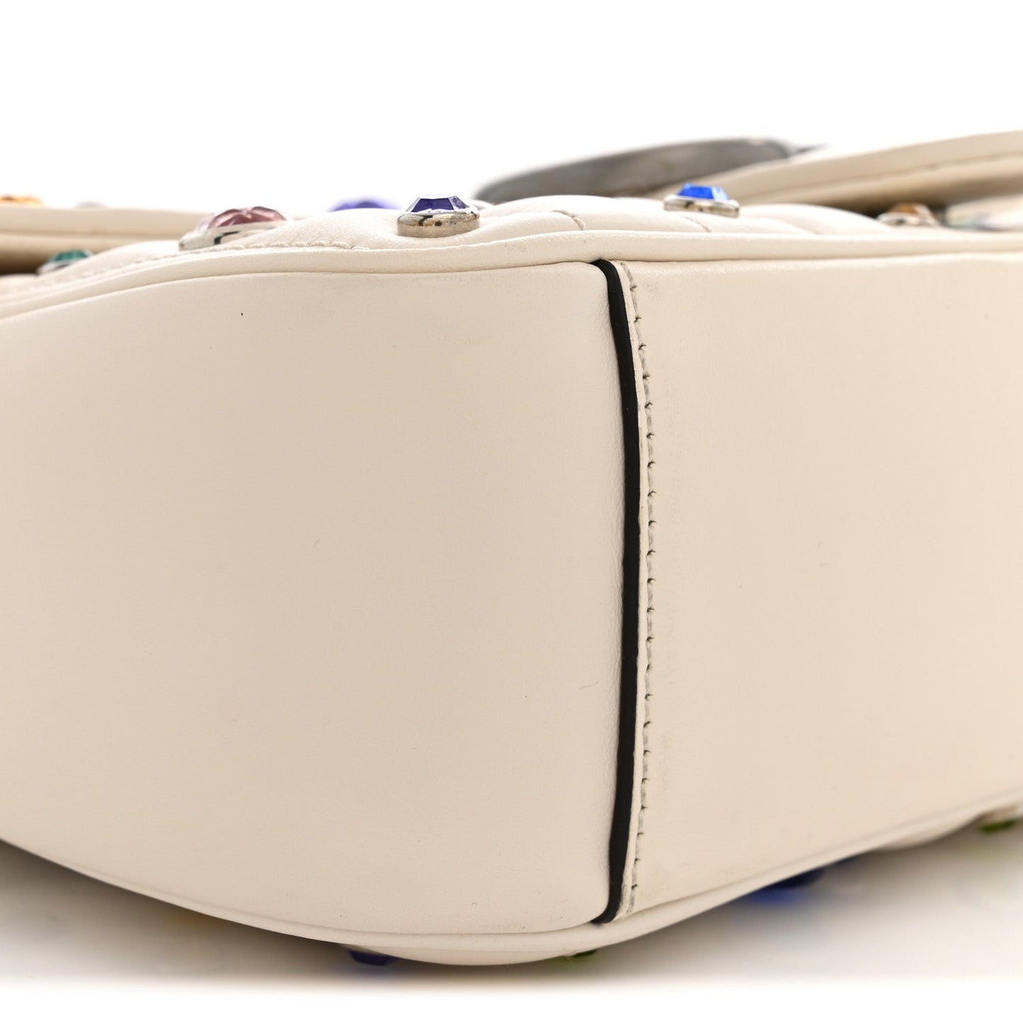 Calfskin Crystal Matelasse Aria Small GG Marmont Shoulder Bag Mystic White Multicolor