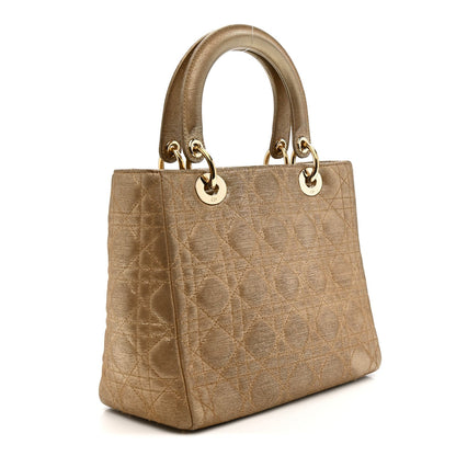 Metallic Nylon Cannage Medium Lady Dior Gold