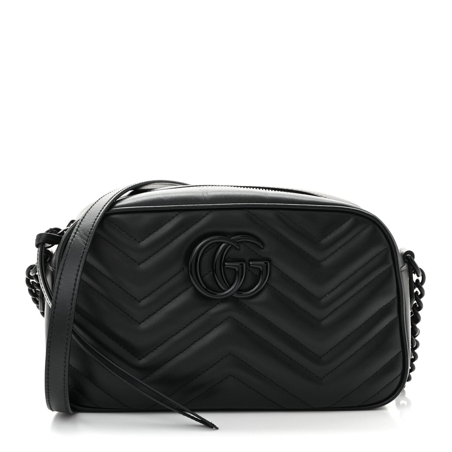 Calfskin Matelasse Monochrome Small GG Marmont Chain Shoulder Bag Black