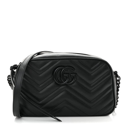 Calfskin Matelasse Monochrome Small GG Marmont Chain Shoulder Bag Black