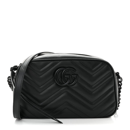 Calfskin Matelasse Monochrome Small GG Marmont Chain Shoulder Bag Black