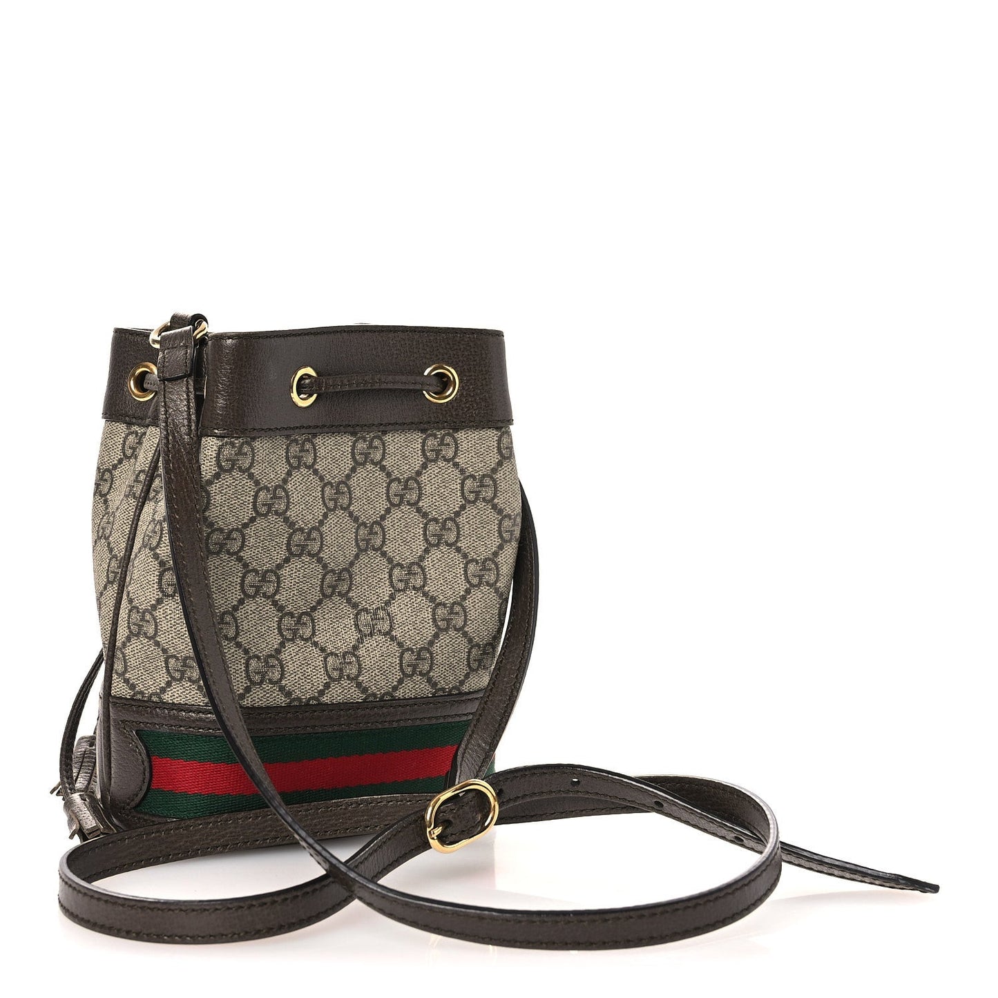 GG Supreme Monogram Web Mini Ophidia Bucket Bag Brown