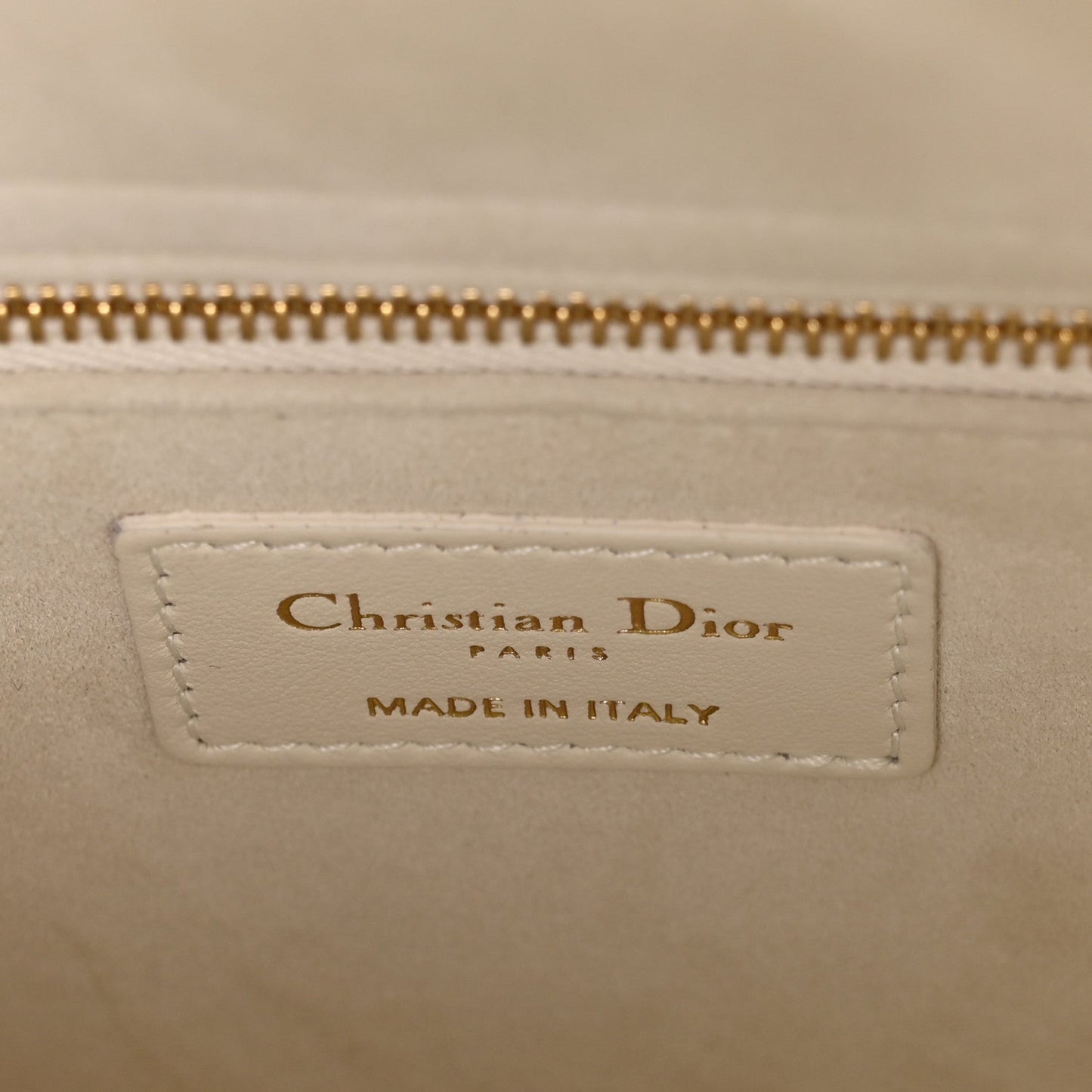 Calfskin Embroidered Medium Lady D-Lite White Gold