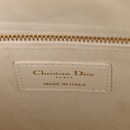 Calfskin Embroidered Medium Lady D-Lite White Gold