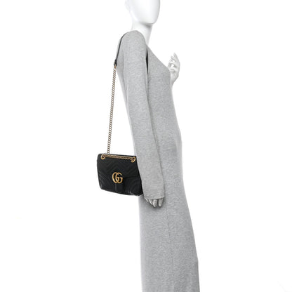 Calfskin Matelasse Small GG Marmont Shoulder Bag Black