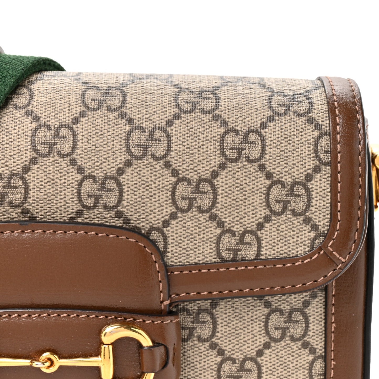 GG Supreme Monogram Azalea Calfskin Web Mini Horsebit 1955 Shoulder Bag Beige Ebony Brown Sugar