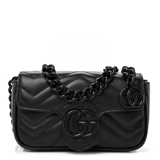 Calfskin Matelasse Monochrome GG Marmont Chain Belt Bag Black