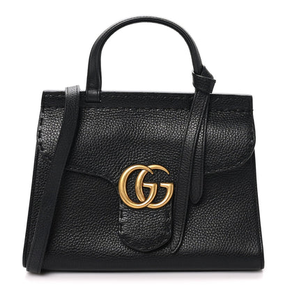 Calfskin Small GG Marmont Top Handle Bag Black