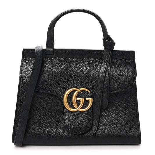 Calfskin Small GG Marmont Top Handle Bag Black
