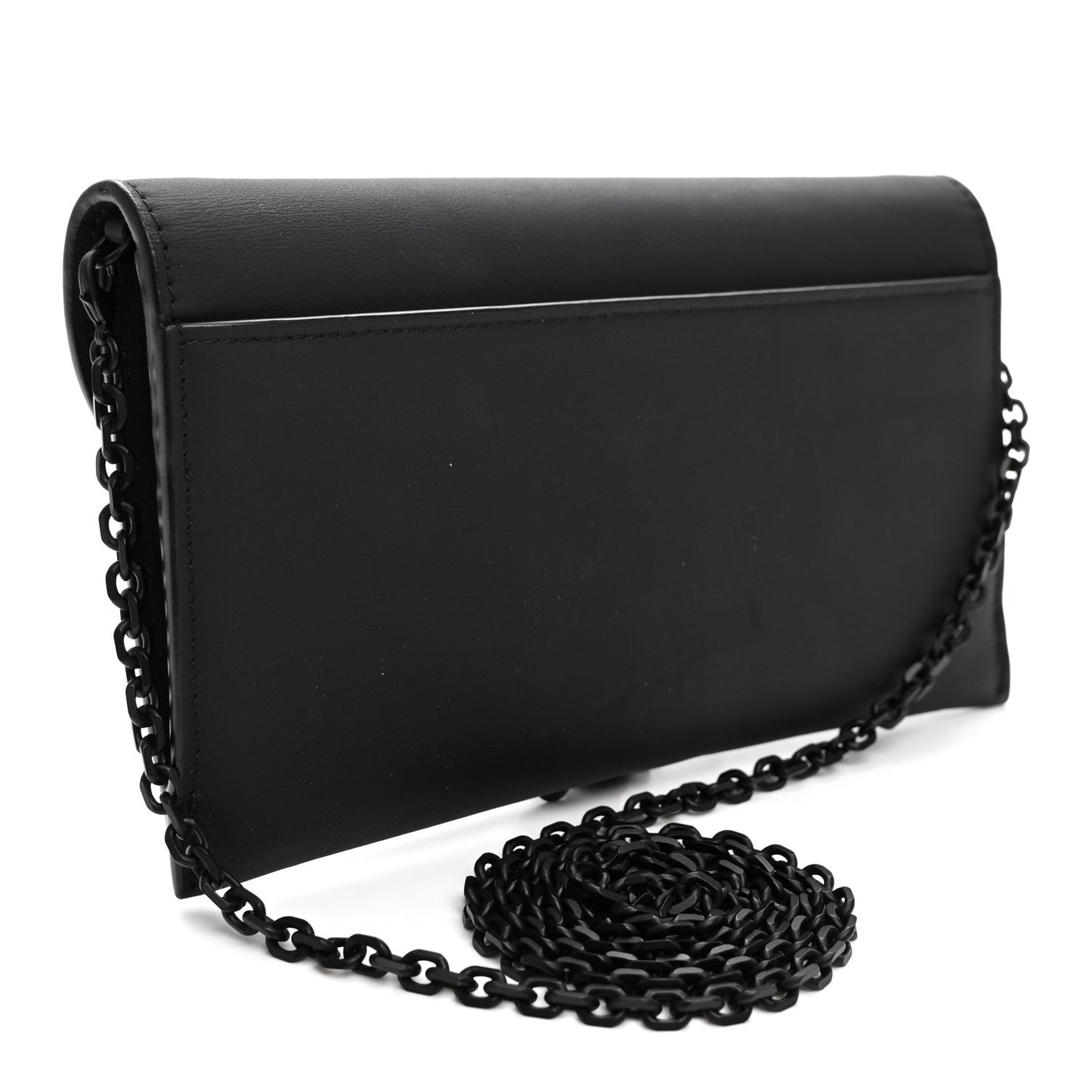 Ultra Matte Calfskin Saddle Chain Wallet Pouch Black
