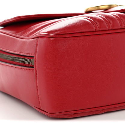 Calfskin Matelasse Sylvie Web Small GG Marmont Top Handle Shoulder Bag Hibiscus Red