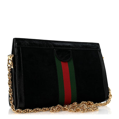 Suede Patent GG Web Small Ophidia Chain Shoulder Bag Black