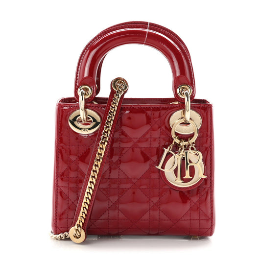 Patent Cannage Mini Lady Dior Red