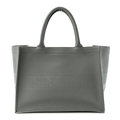 Calfskin Embossed Medium Book Tote Grey Stone