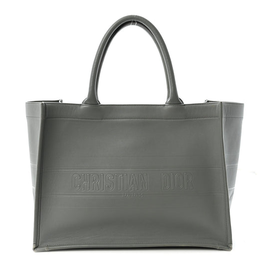 Calfskin Embossed Medium Book Tote Grey Stone