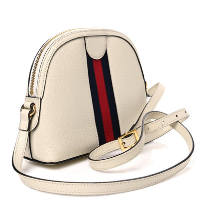 Textured Dollar Calfskin Web Small Ophidia Dome Shoulder Bag Mystic White