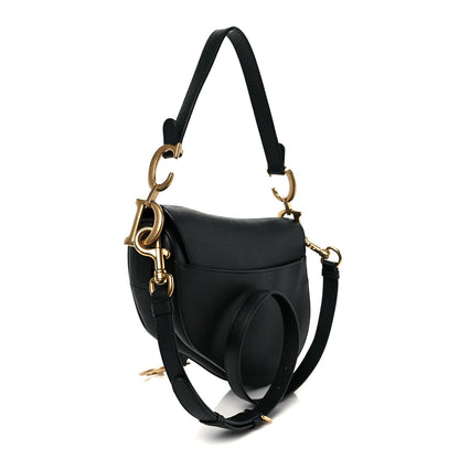 Grained Calfskin Saddle Bag With Strap Black