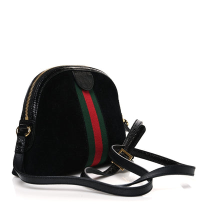 Suede Patent Web GG Small Ophidia Dome Shoulder Bag Black
