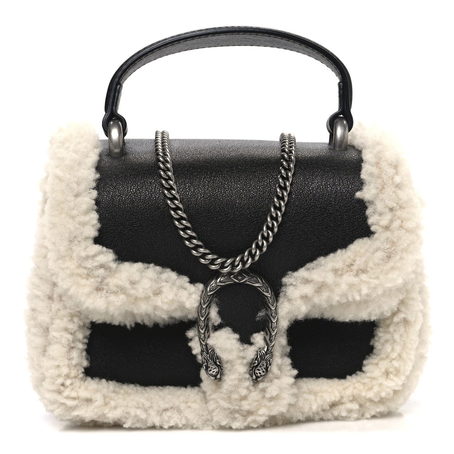 Sakai Be Green Calfskin Shearling Mini Dionysus Top Handle Bag Black