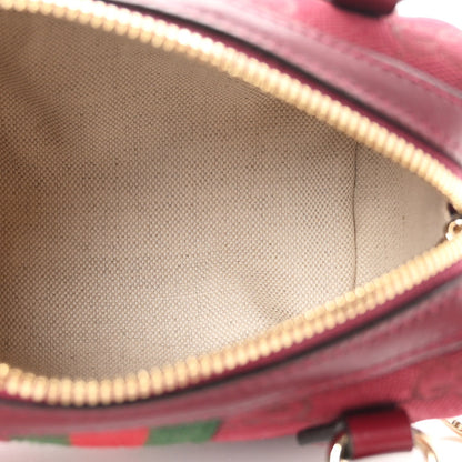 GG Supreme Monogram Textured Dollar Calfskin Web Super Mini Ophidia Top Handle Bowler Bag Rosso Ancora