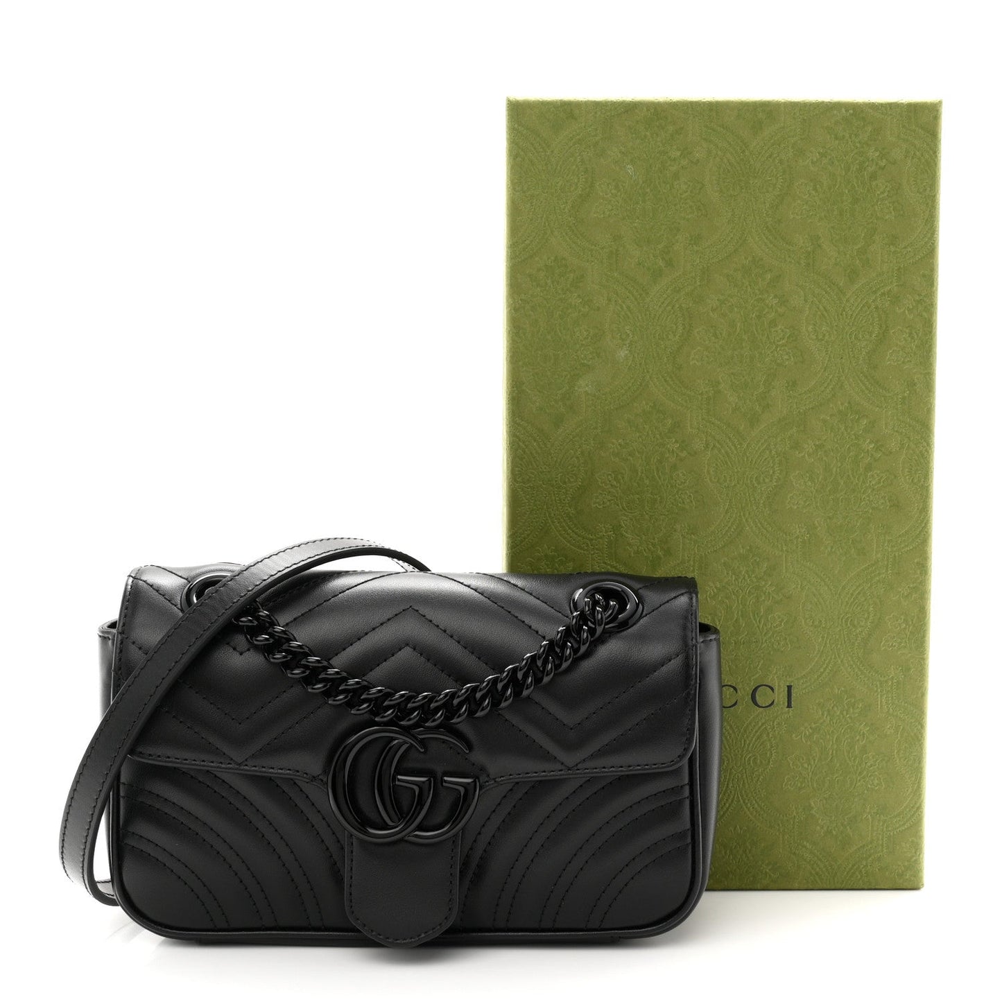 Calfskin Matelasse Monochrome Mini GG Marmont Shoulder Bag Black