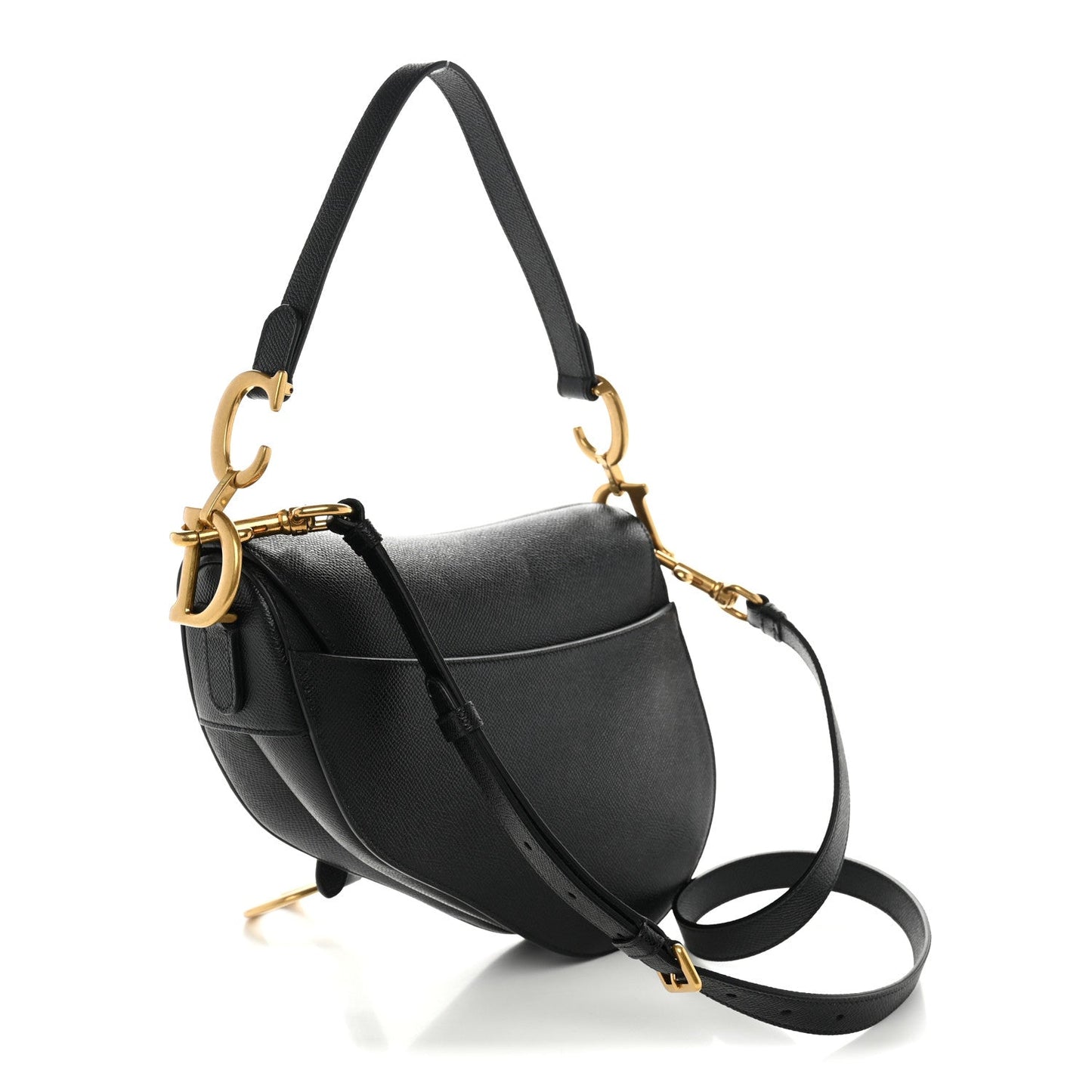 Grained Calfskin Saddle Bag With Strap Black