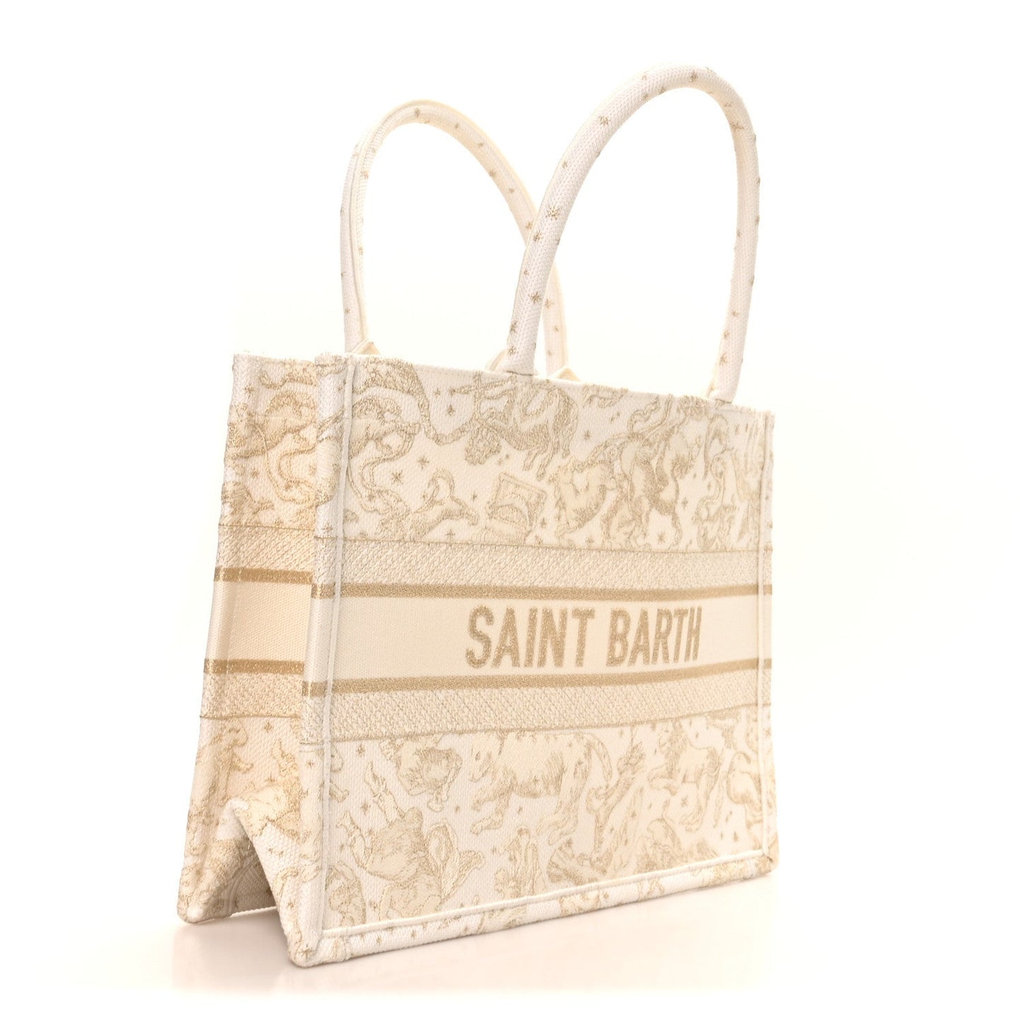 Canvas Embroidered Medium Saint Barth Zodiac Book Tote Gold