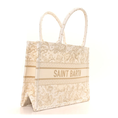 Canvas Embroidered Medium Saint Barth Zodiac Book Tote Gold