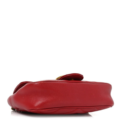 Calfskin Matelasse Super Mini GG Marmont Shoulder Bag Hibiscus Red
