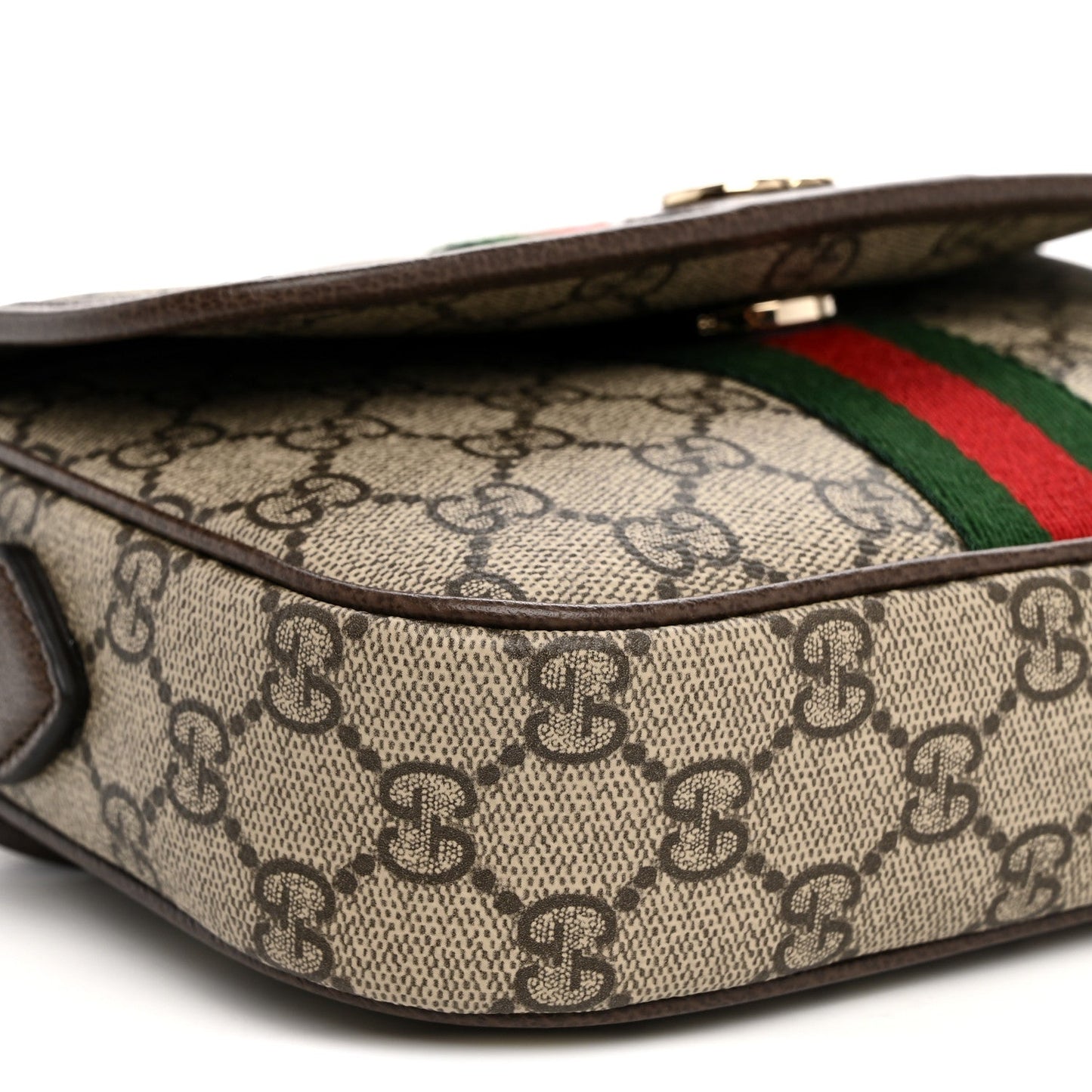 GG Supreme Monogram Textured Dollar Calfskin Small Ophidia Top Handle Shoulder Bag Beige Brown