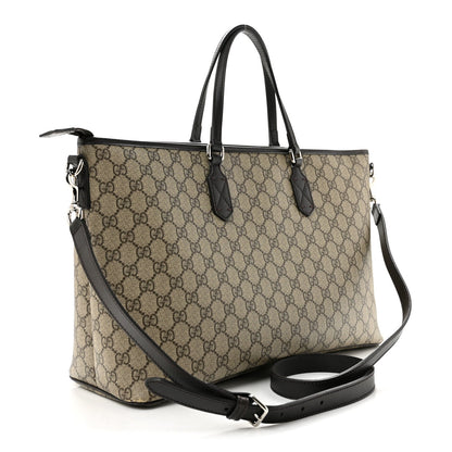 GG Supreme Monogram Medium Zippered Tote Dark Brown