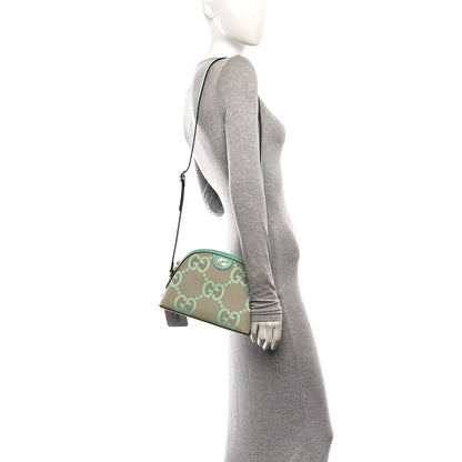 Monogram Jumbo GG Textured Dollar Calfskin Small Ophidia Dome Shoulder Bag Beige Pepperlight Mint