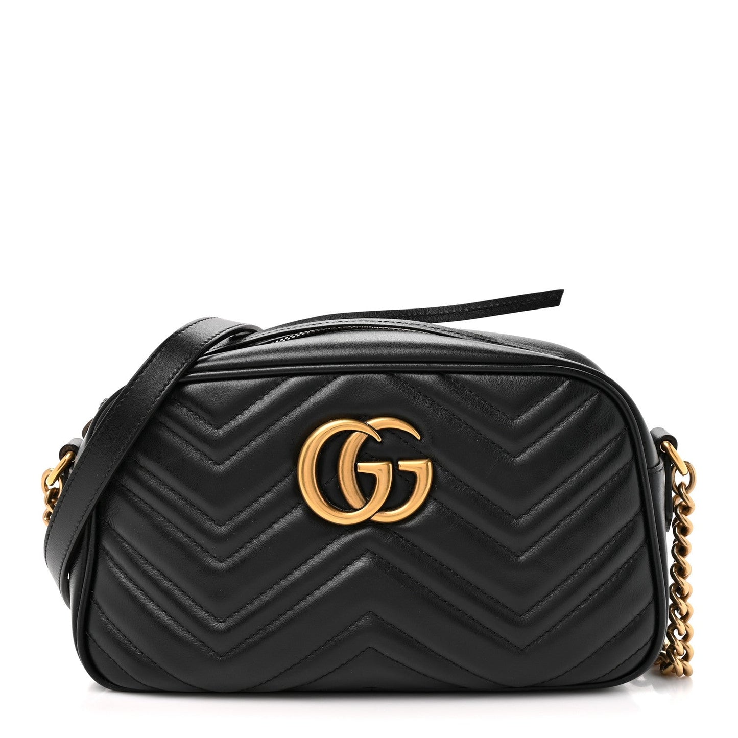 Calfskin Matelasse Small GG Marmont Chain Shoulder Bag Black