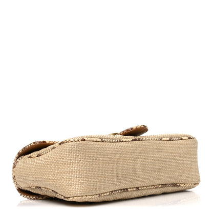 Raffia Elaphe Matelasse Small GG Marmont Shoulder Bag Natural Cream Brown