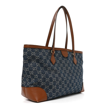 New Denim GG Monogram Medium Ophidia Shopping Tote Blue Tea Cuir
