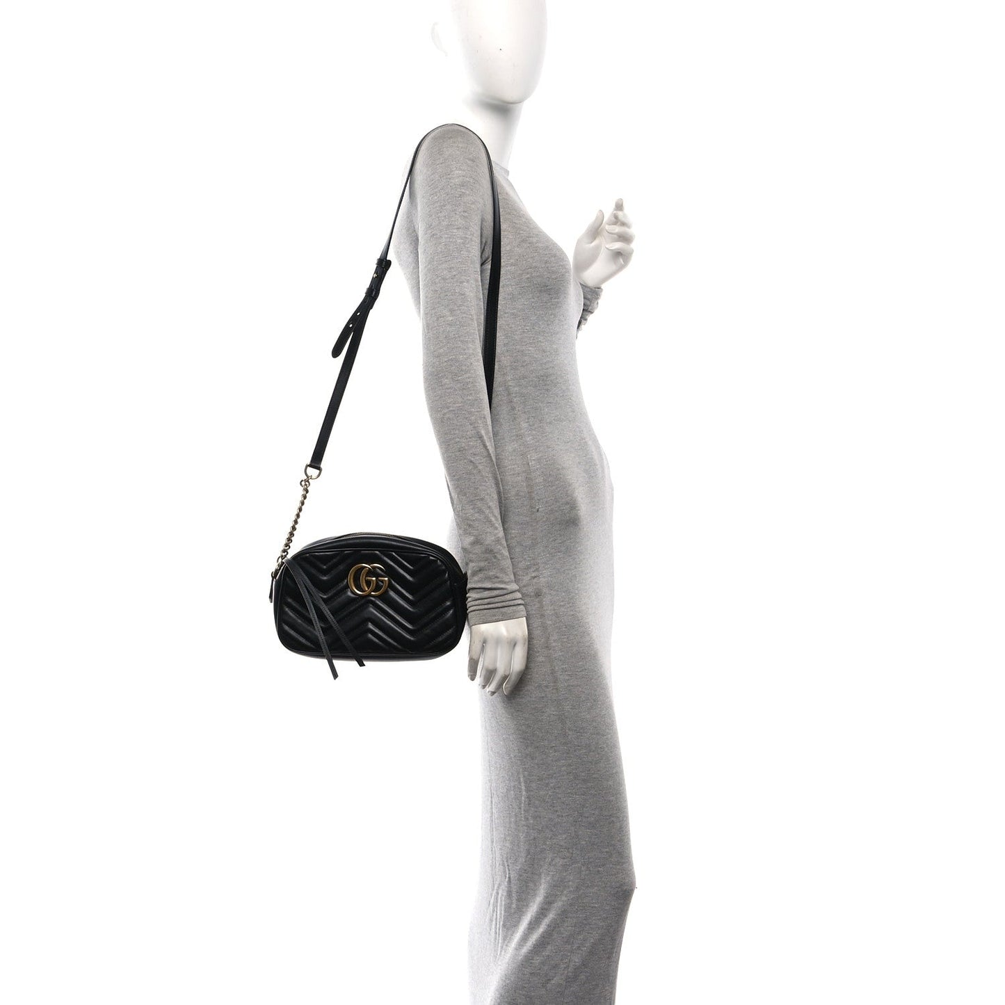 Calfskin Matelasse Small GG Marmont Chain Shoulder Bag Black